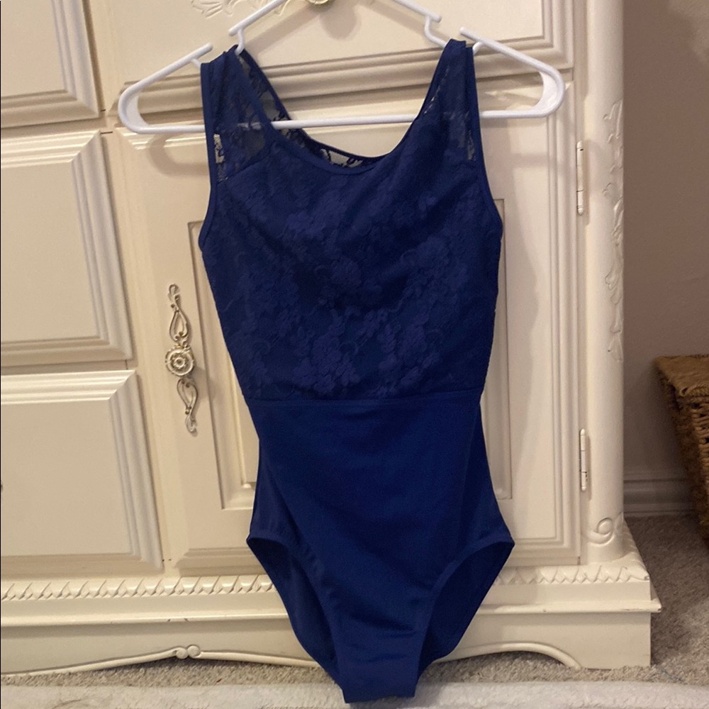 Weismann dance wear navy blue lace leotard